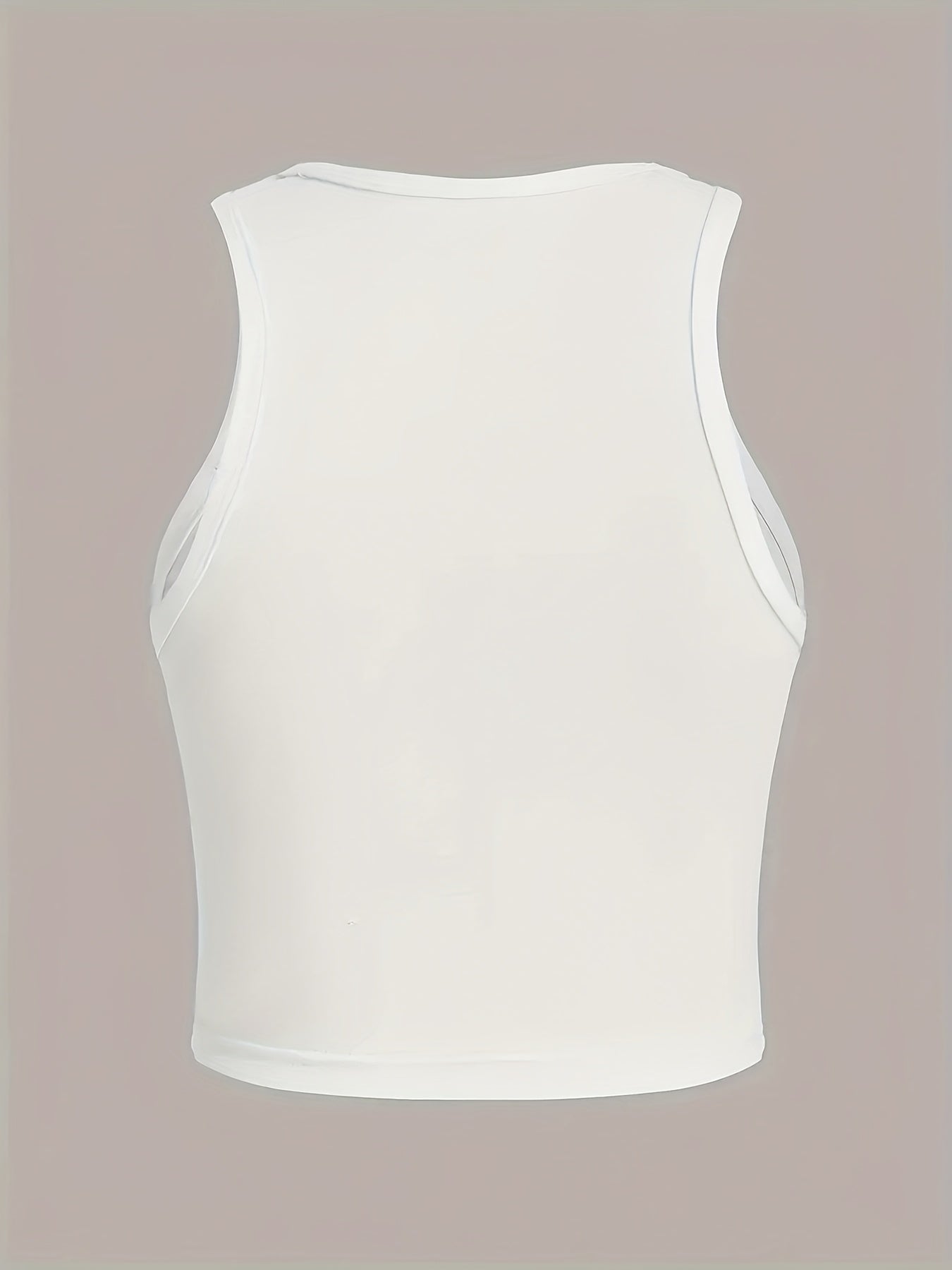 Women's Stylish Graphic Print Tank Top - Sleeveless Crew Neck Crop Top with Bold Portrait Design, "I'm Not a Foodie" Quote & Stars, White Polyester Knit for Spring & Summer Casual Wear